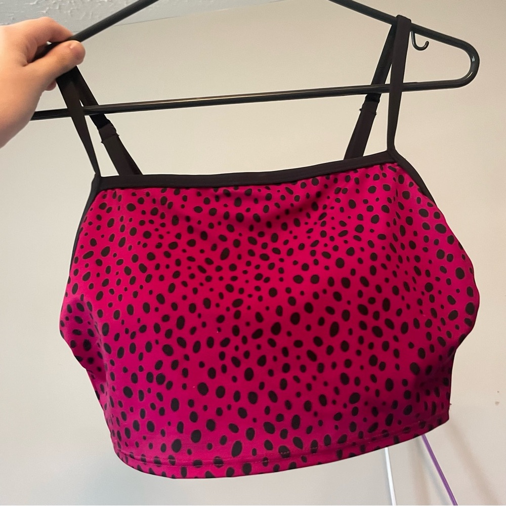 Pink and Black Spotted Women's Swim Top